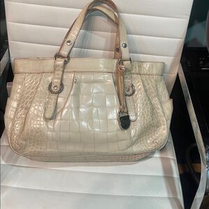 Furla Cream Croc-Embossed Tote with Double Handles